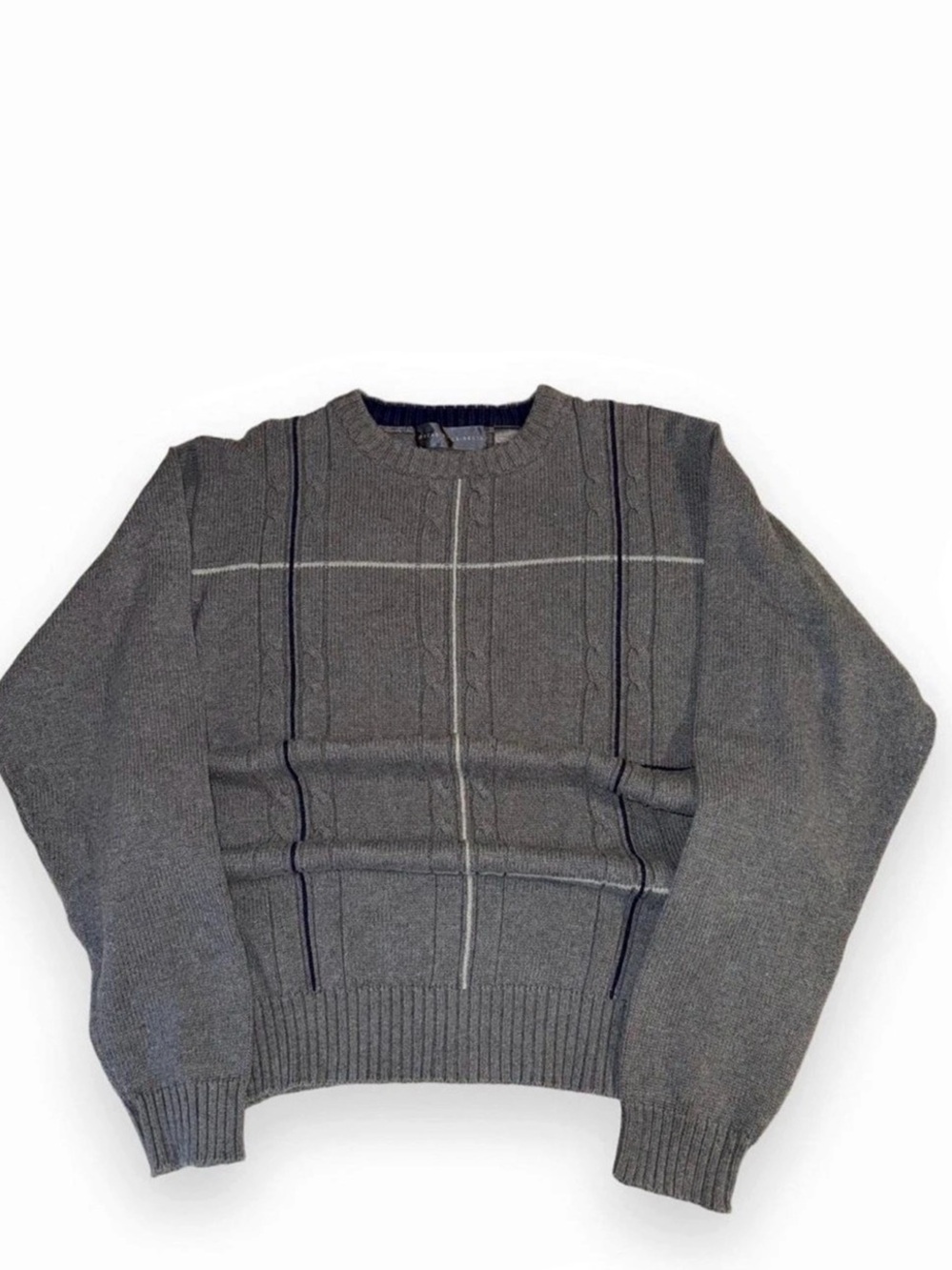 Oscar de la Renta Men's Gray Geometric Crewneck Size Medium Men’s